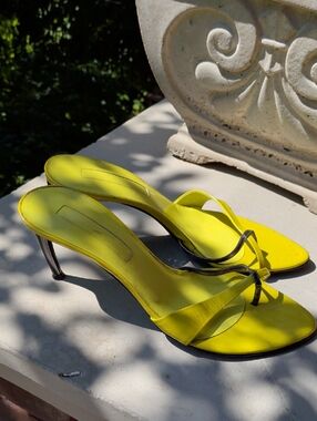 Sergio Rossi Yellow Kitten Heel Slide Sandals